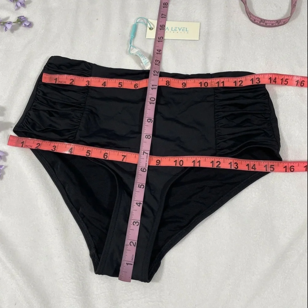 NWT Sea Level [ 8 US/ 12 UK] High Waist Gathered Side Bikini Bottoms‎ Black